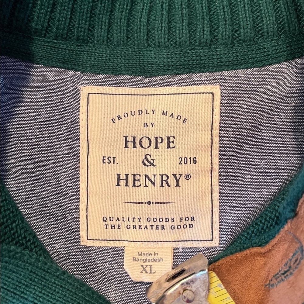 Organic Contrast Sweater with Elbow Patches Hope & Henry Men XL 100% Cotton - Picture 4 of 7